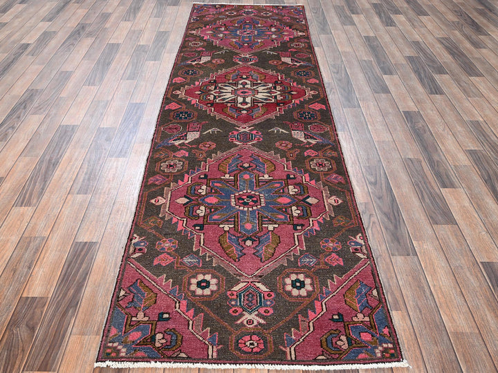 2'11" x 9'8" Vintage Hand Knotted Brown Wool Runner Oriental Rug - MOA1021791