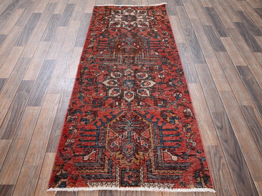 2'6" x 6'3" Vintage Hand Knotted Red Wool Runner Oriental Rug - MOA1021794