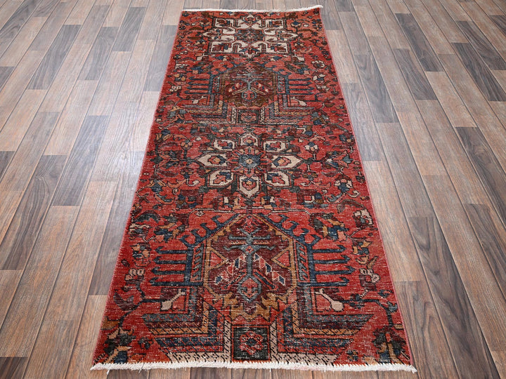 2'6" x 6'3" Vintage Hand Knotted Red Wool Runner Oriental Rug - MOA1021794