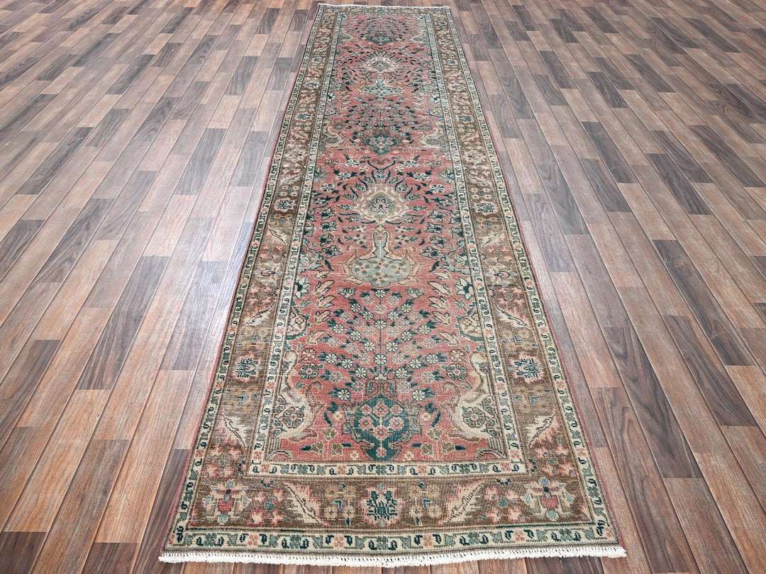 3'1" x 13'2" Vintage Hand Knotted Pink Wool Runner Oriental Rug - MOA1021797