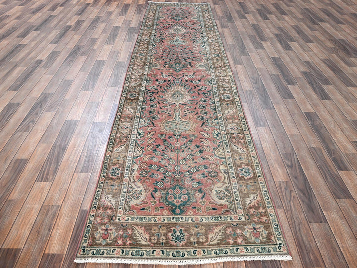 3'1" x 13'2" Vintage Hand Knotted Pink Wool Runner Oriental Rug - MOA1021797
