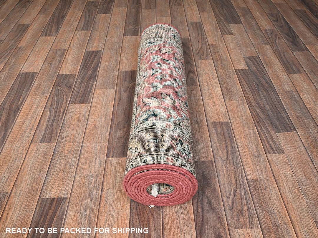 3'1" x 13'2" Vintage Hand Knotted Pink Wool Runner Oriental Rug - MOA1021797