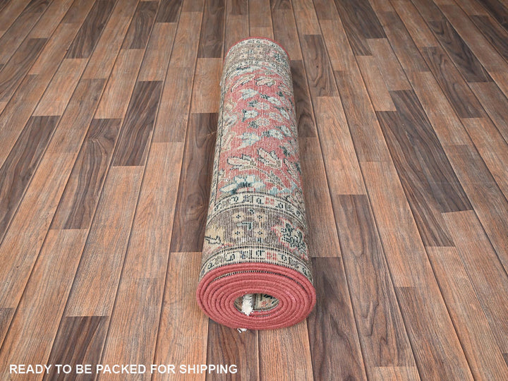 3'1" x 13'2" Vintage Hand Knotted Pink Wool Runner Oriental Rug - MOA1021797