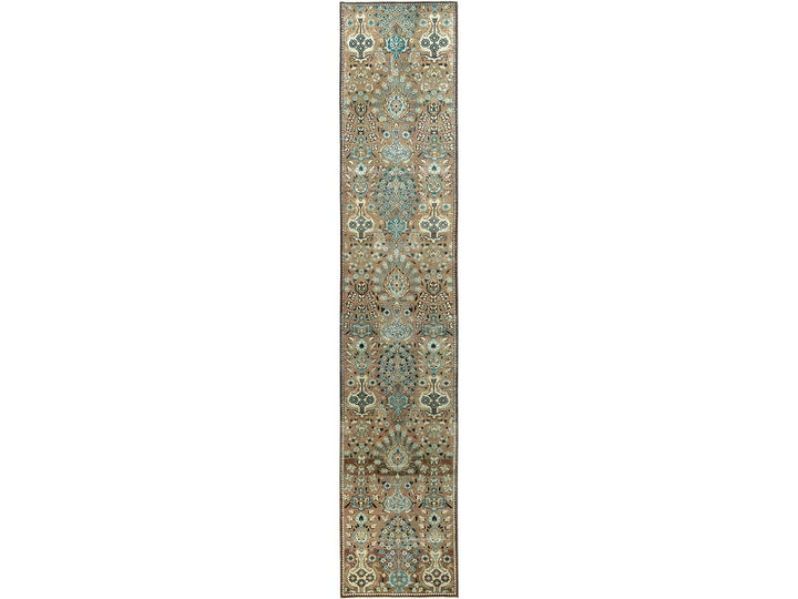 2'5" x 12'11" Vintage Hand Knotted Brown Wool Runner Oriental Rug - MOA1021801