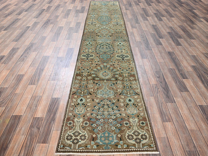 2'5" x 12'11" Vintage Hand Knotted Brown Wool Runner Oriental Rug - MOA1021801