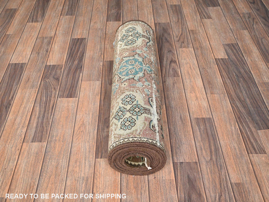 2'5" x 12'11" Vintage Hand Knotted Brown Wool Runner Oriental Rug - MOA1021801