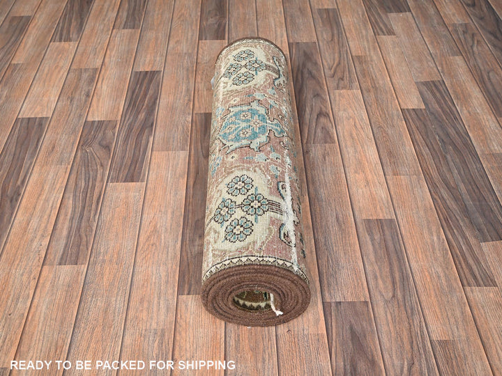 2'5" x 12'11" Vintage Hand Knotted Brown Wool Runner Oriental Rug - MOA1021801