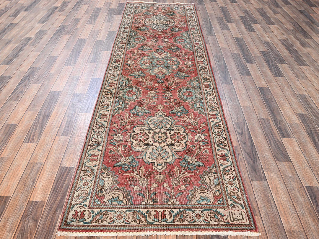 3'2" x 10'11" Vintage Hand Knotted Red Wool Runner Oriental Rug - MOA1021803