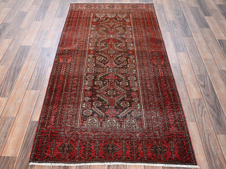 3'0" x 5'11" Vintage Hand Knotted Red Wool Runner Oriental Rug - MOA1021806