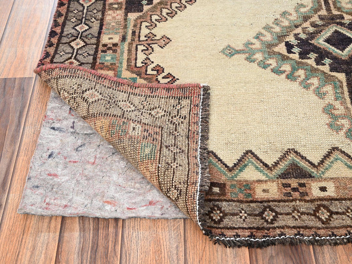 4'0" x 6'4" Vintage Hand Knotted Ivory Wool Rectangle Oriental Rug - MOA1021809