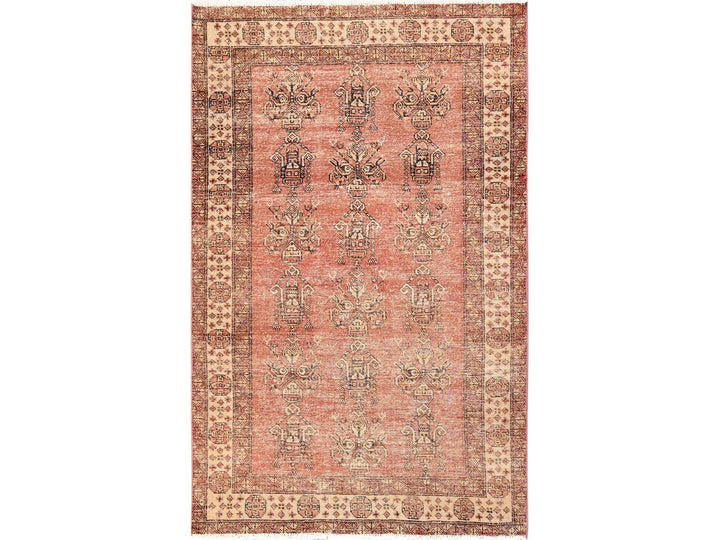 3'10" x 6'1" Vintage Hand Knotted Pink Wool Rectangle Oriental Rug - MOA1021811
