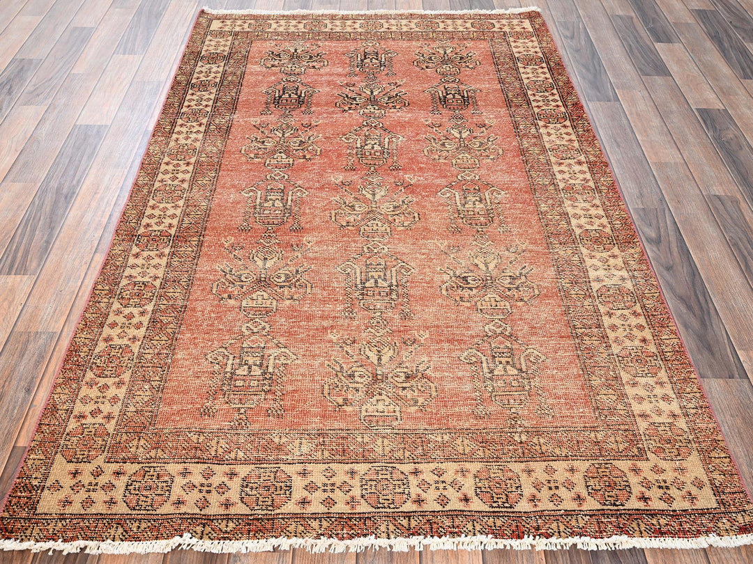 3'10" x 6'1" Vintage Hand Knotted Pink Wool Rectangle Oriental Rug - MOA1021811