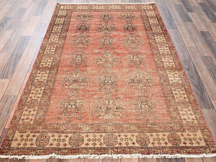 3'10" x 6'1" Vintage Hand Knotted Pink Wool Rectangle Oriental Rug - MOA1021811