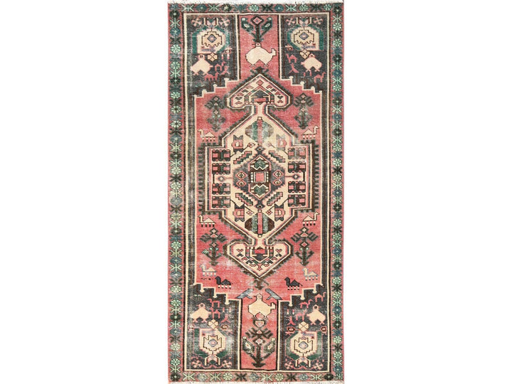 3'2" x 6'8" Vintage Hand Knotted Pink Wool Runner Oriental Rug - MOA1021812