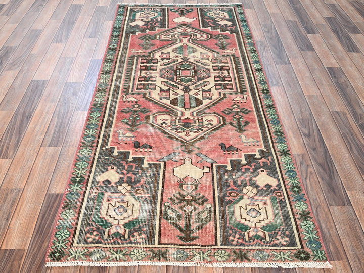 3'2" x 6'8" Vintage Hand Knotted Pink Wool Runner Oriental Rug - MOA1021812