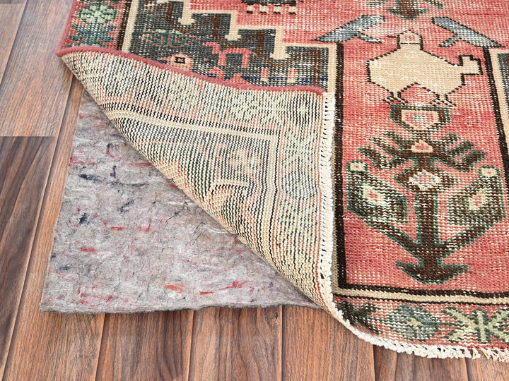 3'2" x 6'8" Vintage Hand Knotted Pink Wool Runner Oriental Rug - MOA1021812