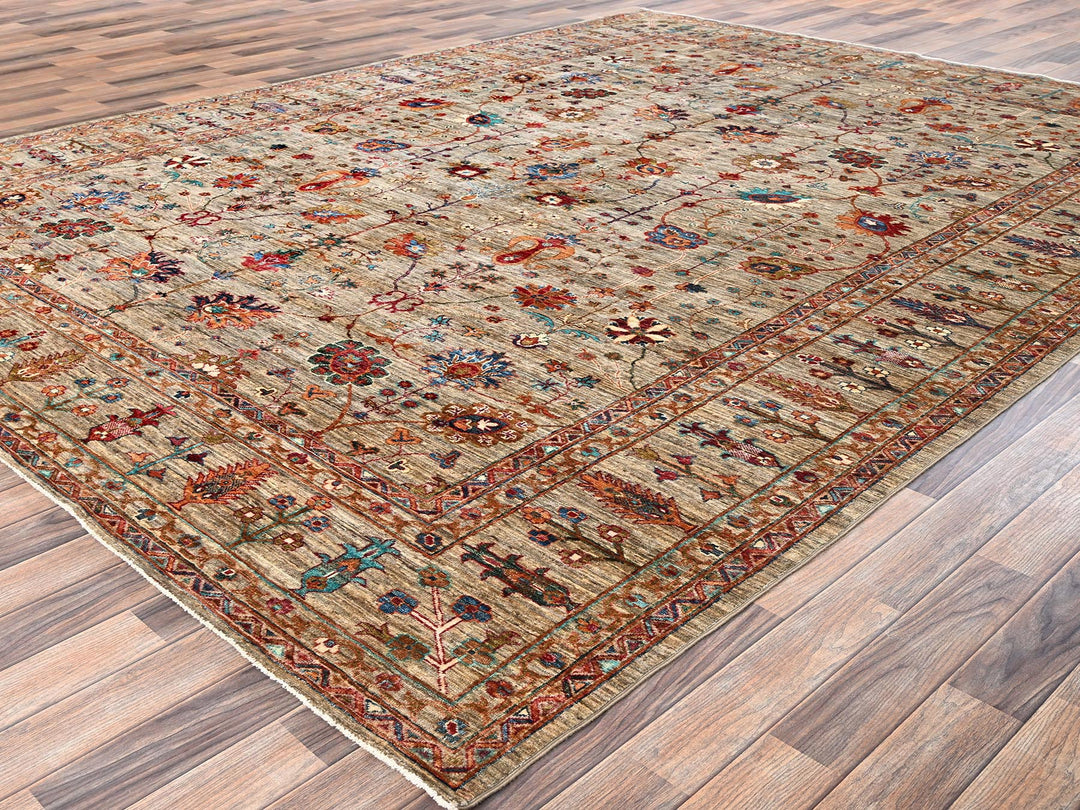 8'11" x 12'0" New Hand Knotted Brown Wool Rectangle Oriental Rug - MOA1021813