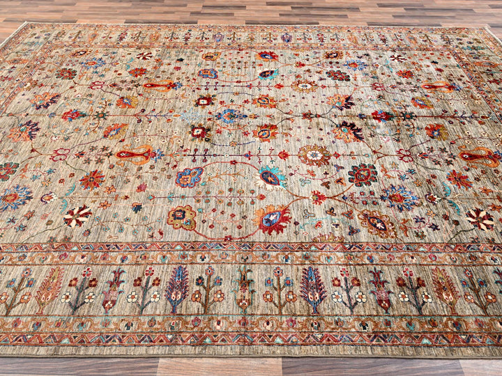 8'11" x 12'0" New Hand Knotted Brown Wool Rectangle Oriental Rug - MOA1021813