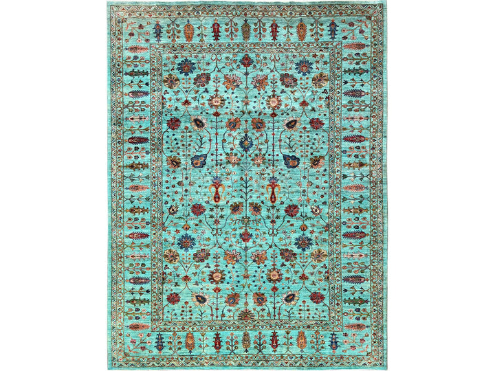 9'0" x 12'1" New Hand Knotted Blue Wool Rectangle Oriental Rug - MOA1021814