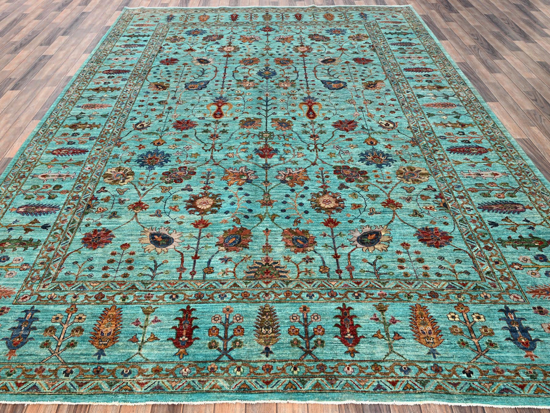 9'0" x 12'1" New Hand Knotted Blue Wool Rectangle Oriental Rug - MOA1021814