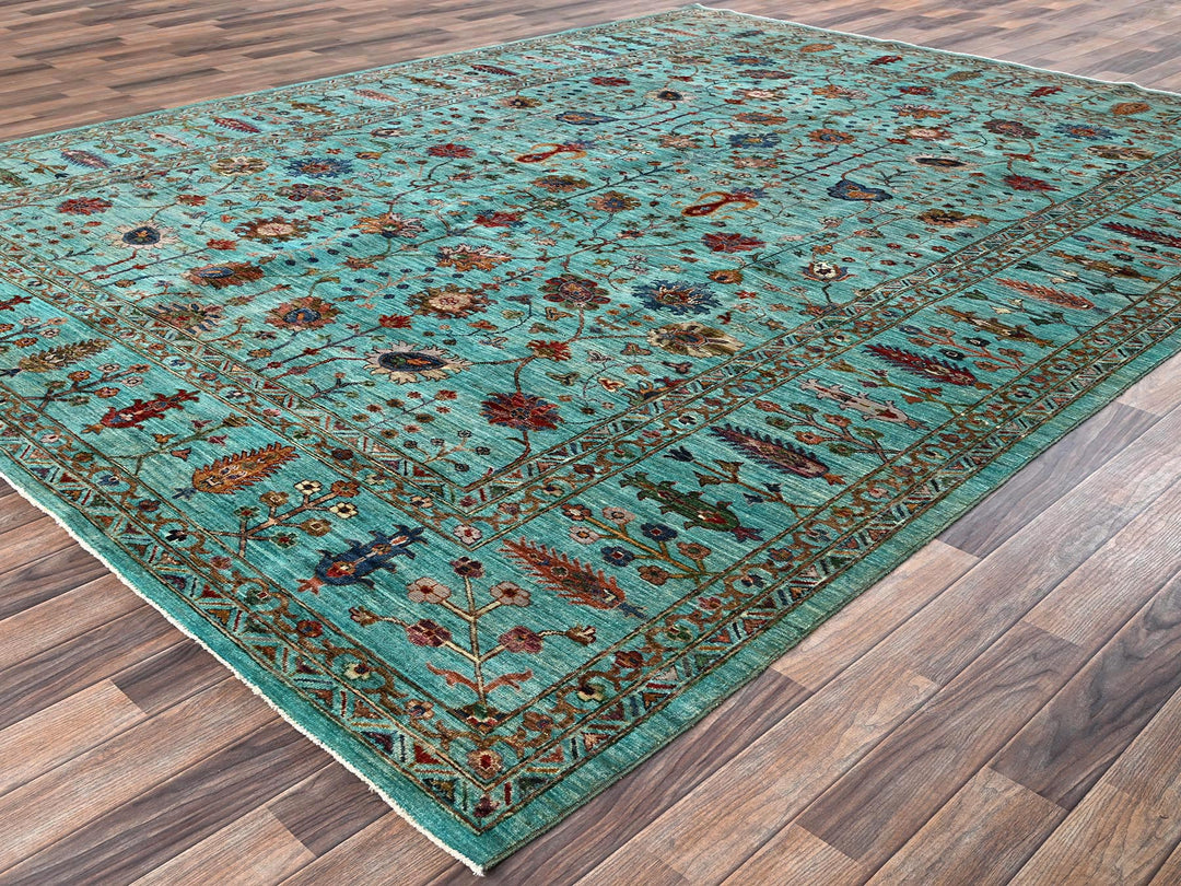 9'0" x 12'1" New Hand Knotted Blue Wool Rectangle Oriental Rug - MOA1021814