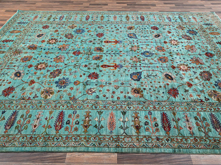 9'0" x 12'1" New Hand Knotted Blue Wool Rectangle Oriental Rug - MOA1021814