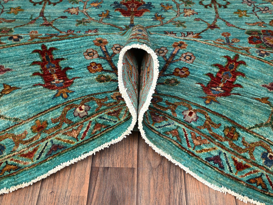 9'0" x 12'1" New Hand Knotted Blue Wool Rectangle Oriental Rug - MOA1021814