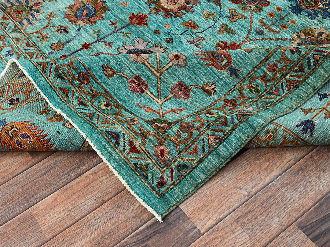 9'0" x 12'1" New Hand Knotted Blue Wool Rectangle Oriental Rug - MOA1021814