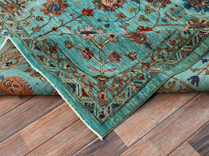 9'0" x 12'1" New Hand Knotted Blue Wool Rectangle Oriental Rug - MOA1021814