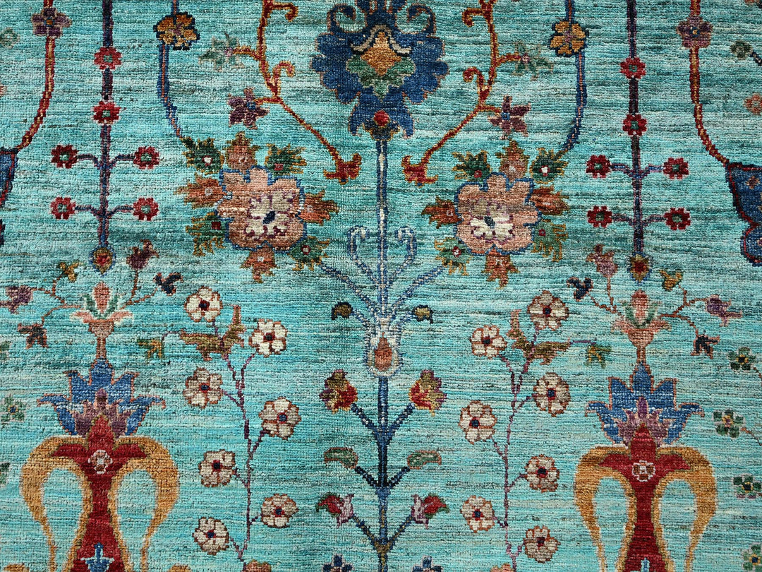 9'0" x 12'1" New Hand Knotted Blue Wool Rectangle Oriental Rug - MOA1021814