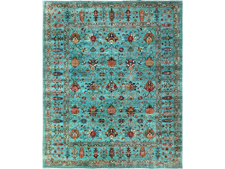 8'1" x 9'9" New Hand Knotted Blue Wool Rectangle Oriental Rug - MOA1021815