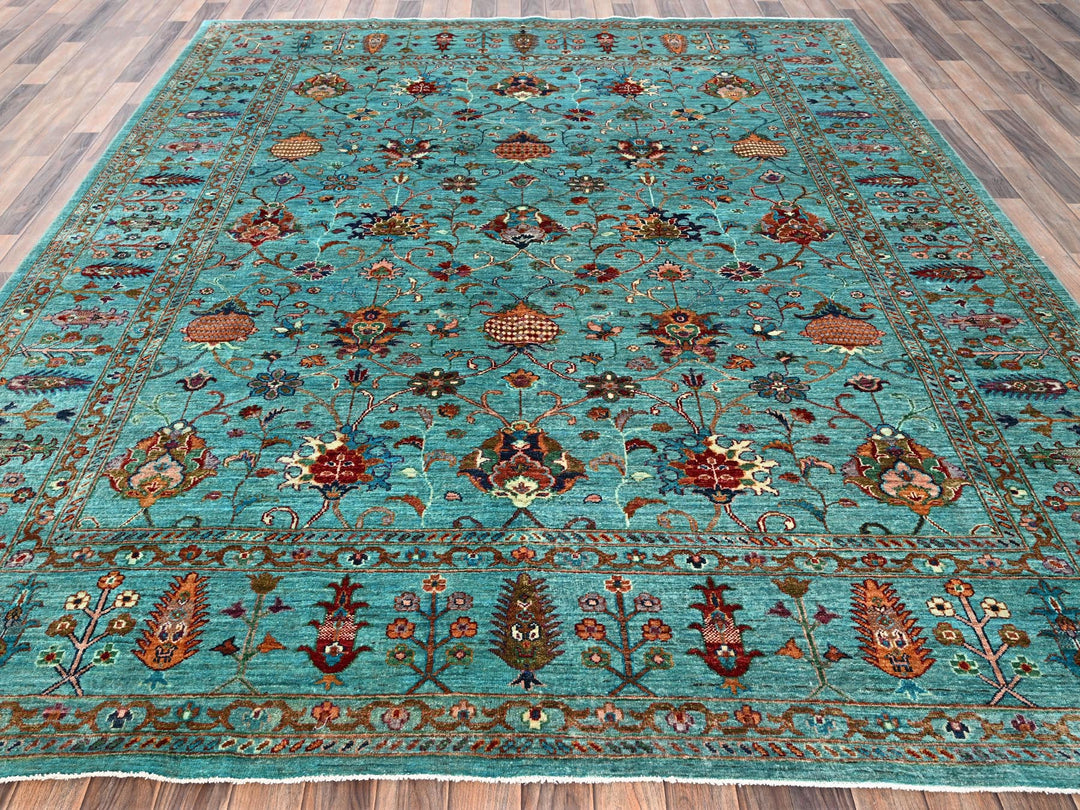 8'1" x 9'9" New Hand Knotted Blue Wool Rectangle Oriental Rug - MOA1021815