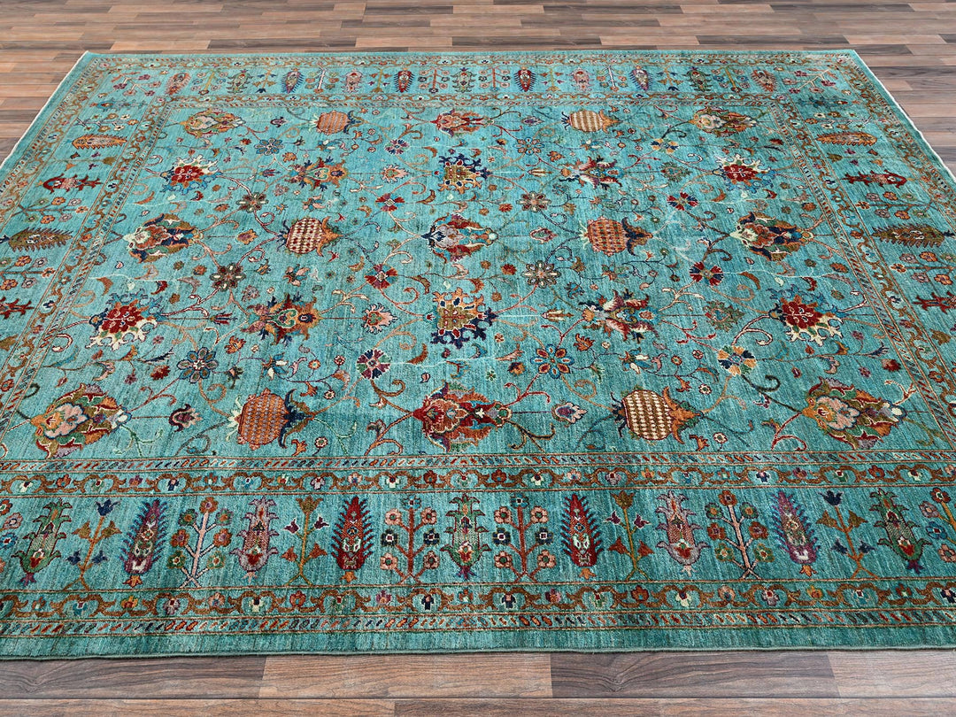 8'1" x 9'9" New Hand Knotted Blue Wool Rectangle Oriental Rug - MOA1021815