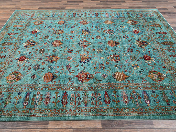 8'1" x 9'9" New Hand Knotted Blue Wool Rectangle Oriental Rug - MOA1021815