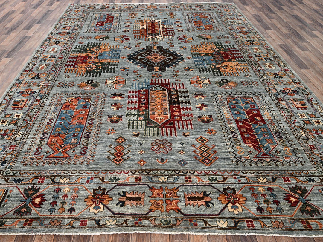 8'11" x 12'1" New Hand Knotted Grey Wool Rectangle Oriental Rug - MOA1021816