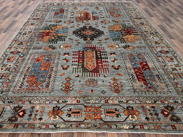 8'11" x 12'1" New Hand Knotted Grey Wool Rectangle Oriental Rug - MOA1021816