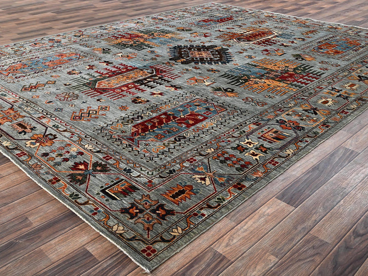 8'11" x 12'1" New Hand Knotted Grey Wool Rectangle Oriental Rug - MOA1021816