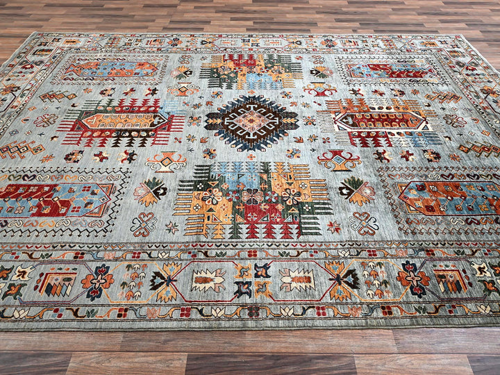 8'11" x 12'1" New Hand Knotted Grey Wool Rectangle Oriental Rug - MOA1021816