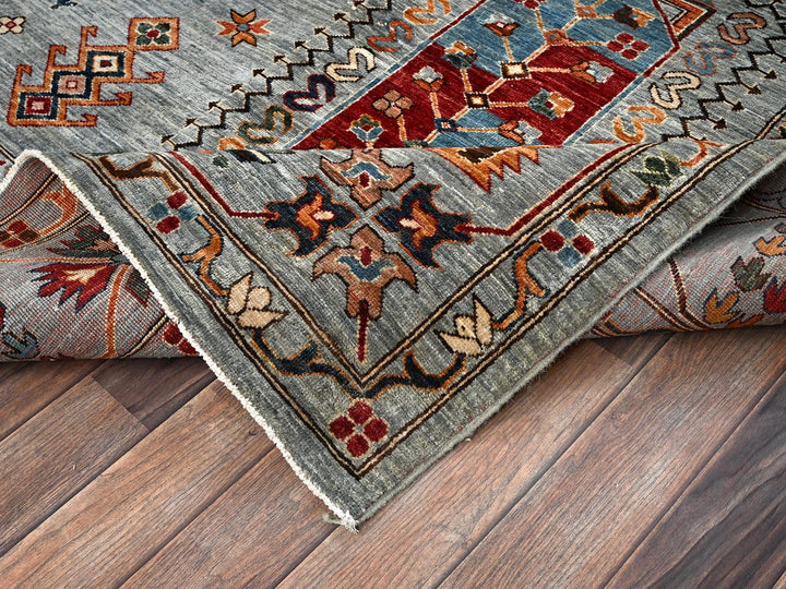 8'11" x 12'1" New Hand Knotted Grey Wool Rectangle Oriental Rug - MOA1021816