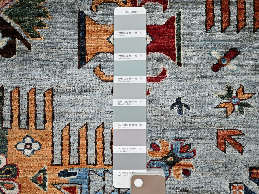 8'11" x 12'1" New Hand Knotted Grey Wool Rectangle Oriental Rug - MOA1021816