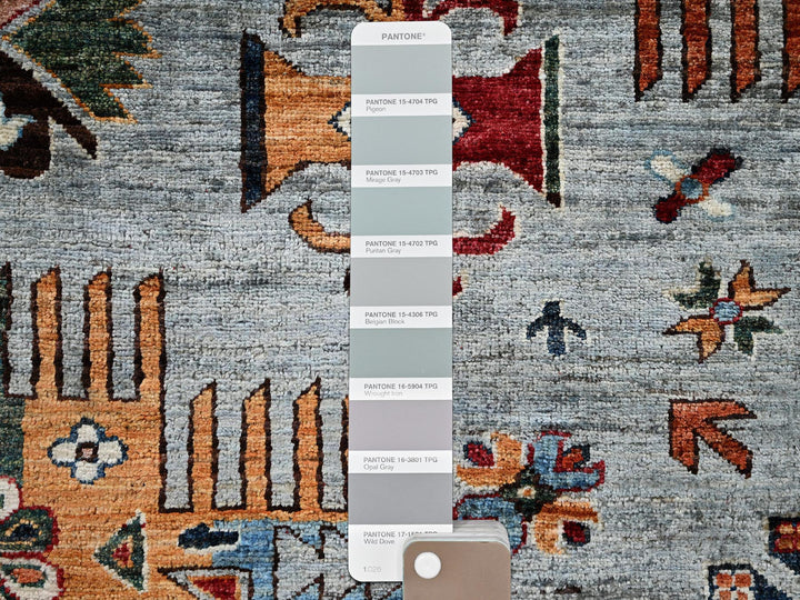 8'11" x 12'1" New Hand Knotted Grey Wool Rectangle Oriental Rug - MOA1021816