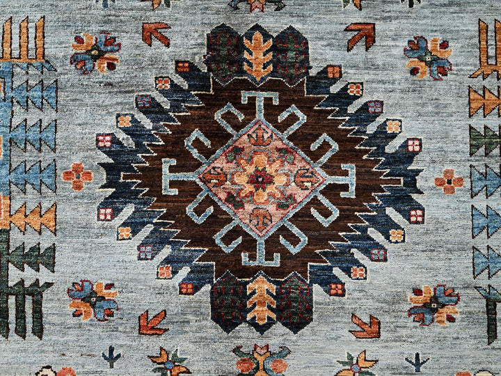 8'11" x 12'1" New Hand Knotted Grey Wool Rectangle Oriental Rug - MOA1021816