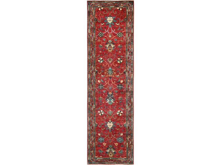 2'9" x 9'11" New Hand Knotted Red Wool Runner Oriental Rug - MOA1021818