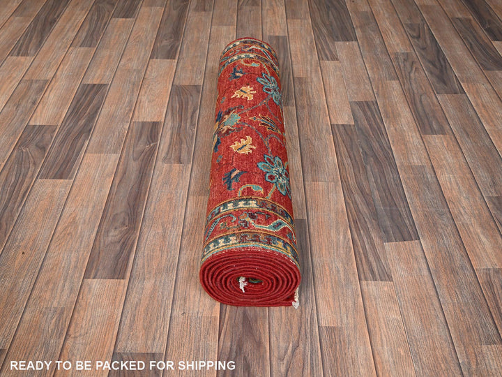 2'9" x 9'11" New Hand Knotted Red Wool Runner Oriental Rug - MOA1021818