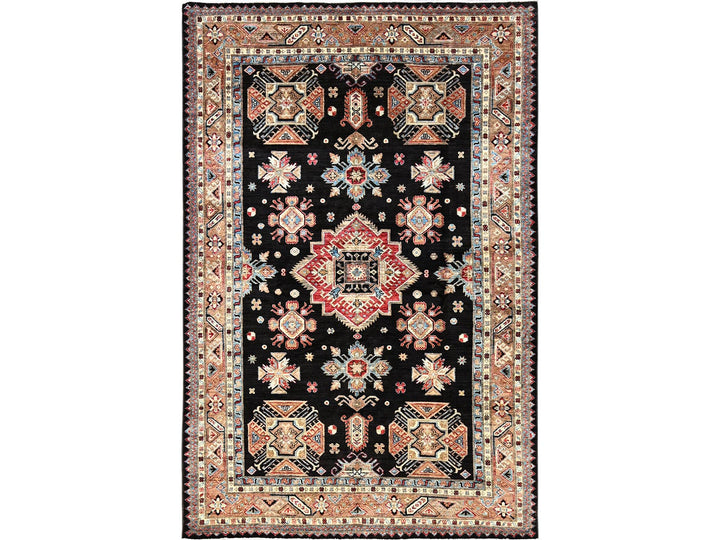 6'1" x 9'0" New Hand Knotted Black Wool Rectangle Oriental Rug - MOA1021820