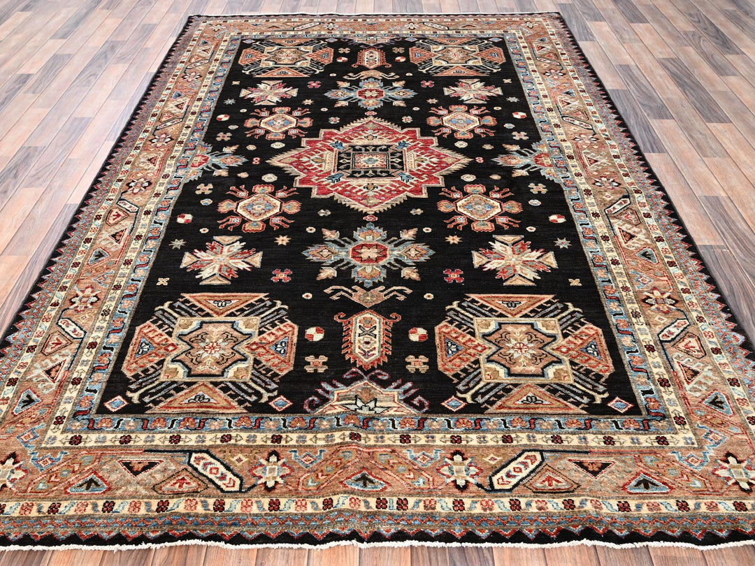 6'1" x 9'0" New Hand Knotted Black Wool Rectangle Oriental Rug - MOA1021820