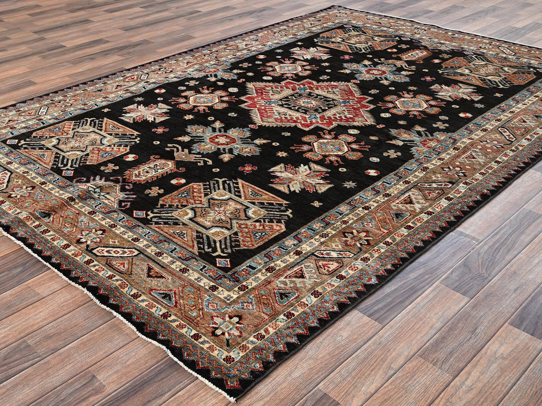 6'1" x 9'0" New Hand Knotted Black Wool Rectangle Oriental Rug - MOA1021820