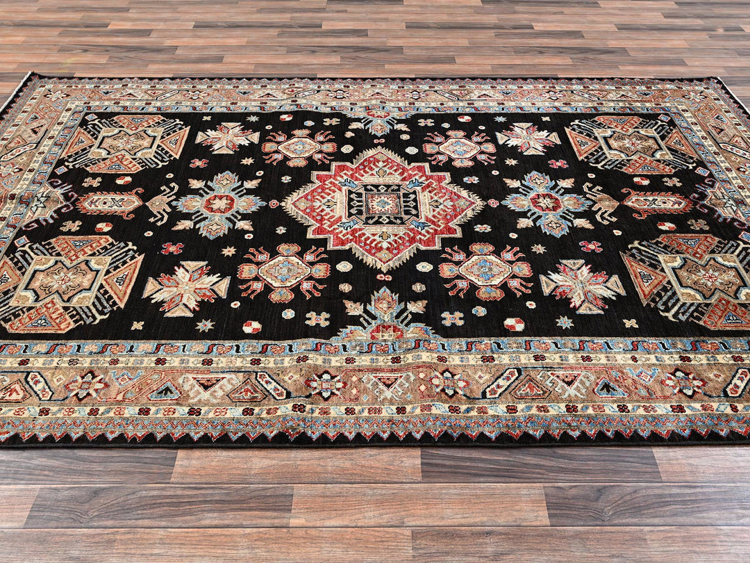 6'1" x 9'0" New Hand Knotted Black Wool Rectangle Oriental Rug - MOA1021820