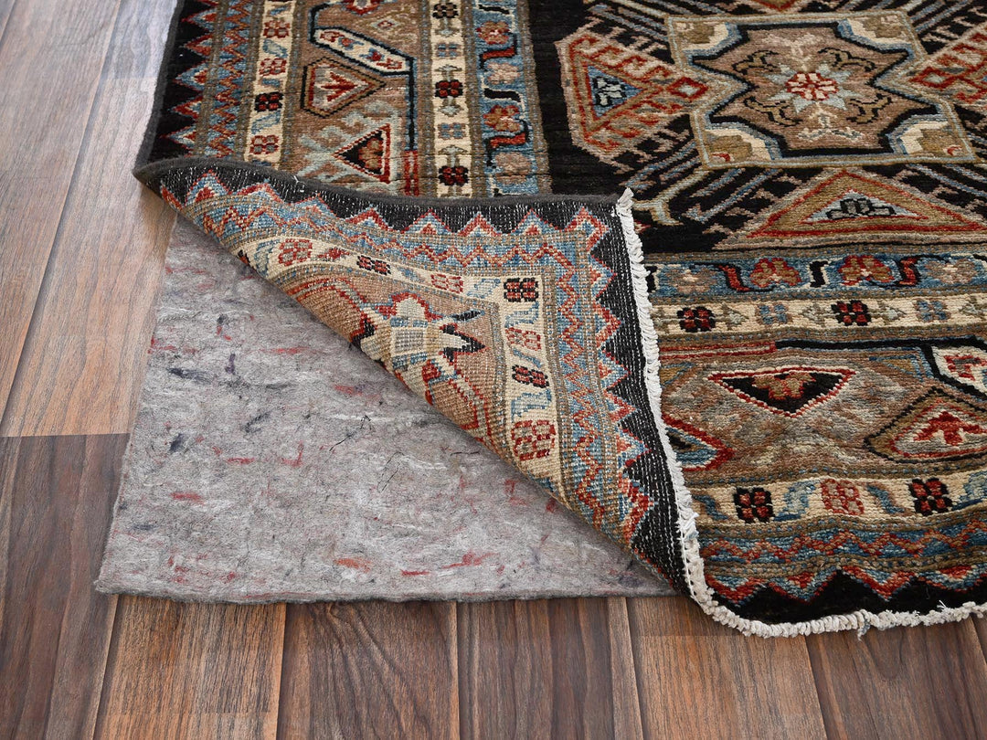 6'1" x 9'0" New Hand Knotted Black Wool Rectangle Oriental Rug - MOA1021820