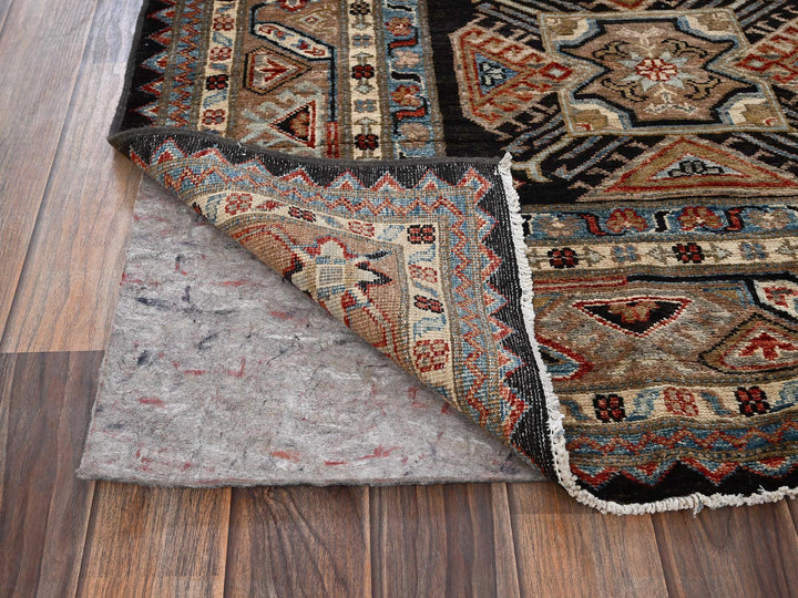 6'1" x 9'0" New Hand Knotted Black Wool Rectangle Oriental Rug - MOA1021820